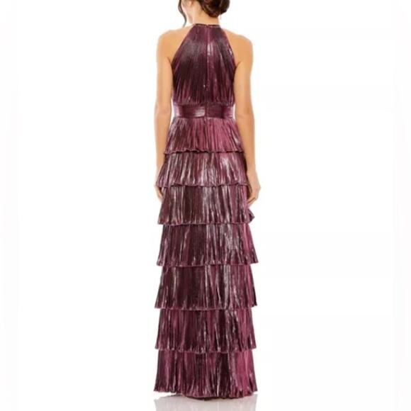 Mac Duggal Rose High Neck Pleated Tiered Ruffle Metallic Gown Women’s Sz 10 - Picture 5 of 9